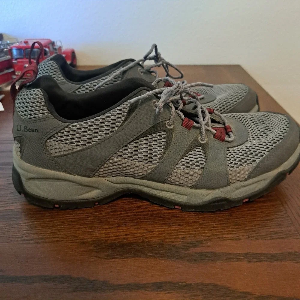 LL Bean Mens Gray Burgundy Mesh Hiking Trail Shoes 299933 Size 10 Medium